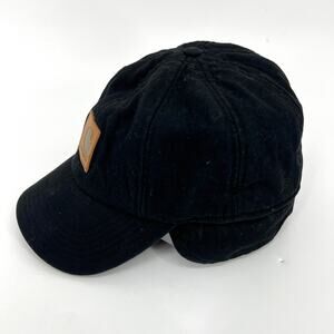 Carhartt Black Flex Ear Flap Cap Hat with Logo Fleece Lined Size Medium Large